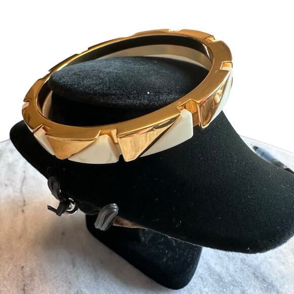 Tory Burch - Connor Stackable Gold and Ivory Geometric Bangle Bracelet - Picture 8 of 10